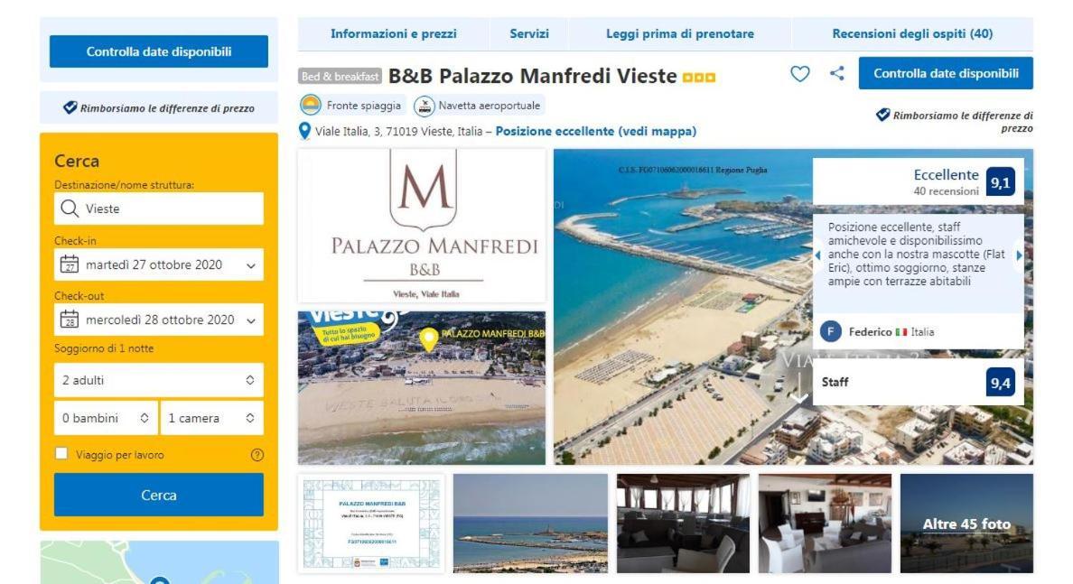 B&B Palazzo Manfredi Vieste, Fronte Mare Con Parcheggio Exterior photo